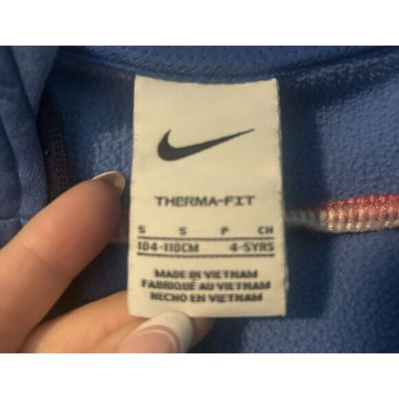 Nike Therma Fit Hoodie Small 17" (4/5 Years) Blue Full Zip White Logo - Picture 4 of 6